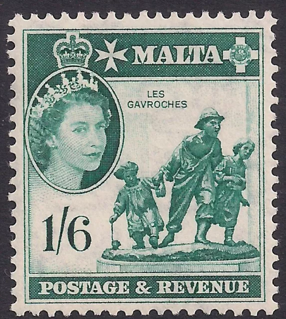 Malta 1956 - 58 QE2 1/-6d Deep Turquoise Green les Gavroches MM SG 277 ( J760 )