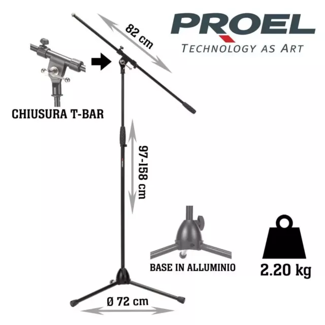 PROEL RSM195BK asta microfonica treppiede altezza regolabile 975/1580 mm NUOVO