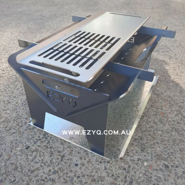 5MM THICK, Flat Pack Fire Pit & Stainless Steel Grill (600mm Long) BBQ Packed
