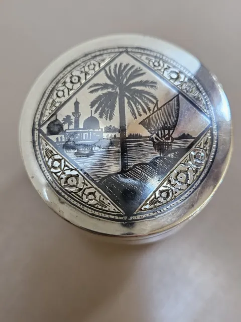 Iraqi Silver  Niello Box, Signed & Dated