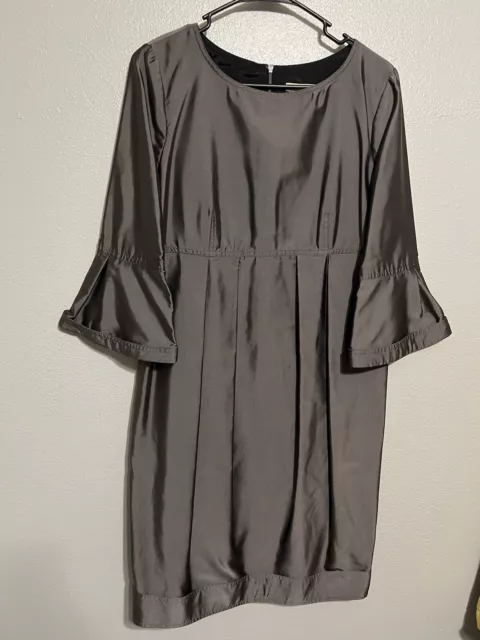 Burberry London Silk Selma Metallic Grey Bell Sleeve Dress Women’s Size 10