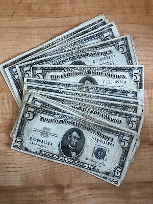 1953 Series Five Dollar Silver Certificate - One Note Per Purchase Average Cert