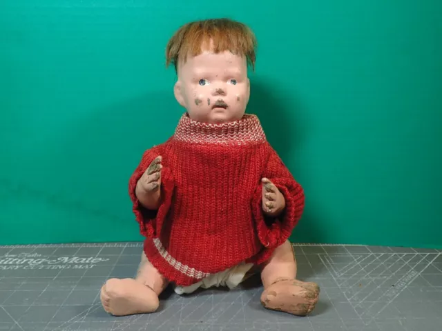 Antique Wooden Schoenhut Baby Doll Original Condition Paper Label TLC