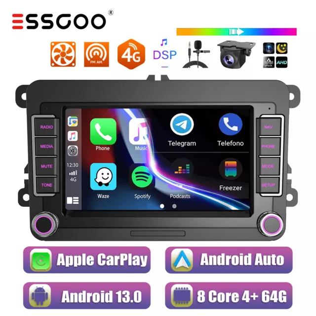 4+64GB Carplay 4G Android 13 Autoradio GPS Für VW GOLF 5 6 Touran Tiguan Polo T5