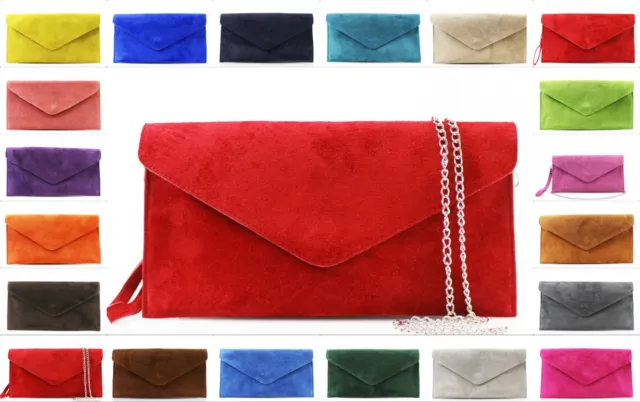 Women Real Suede Leather Envelope Ladies Evening Party Prom Metallic Clutch Bag