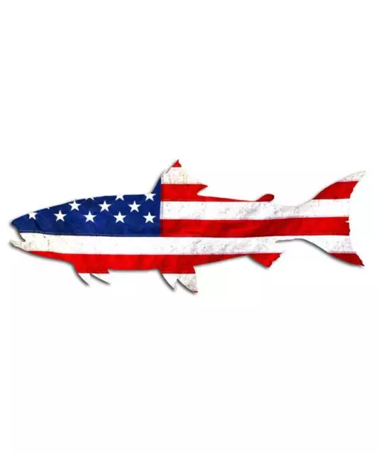 AMERICAN FLAG TROUT Fishing Sticker Salmon Fly Fisherman Decal USA Alaska  Coho $12.99 - PicClick