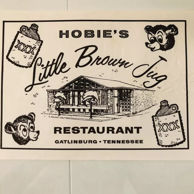2 Vintage Paper Place Mat, Hobie’s Little Brown Jug Restaurant, Gatli, Americana