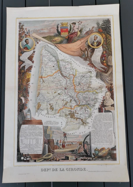 Carte géographique ancienne du département de la Gironde