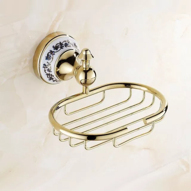 Gold Color Brass Bathroom Accessory Wall Mounted Soap Dish Holder Basket wba253