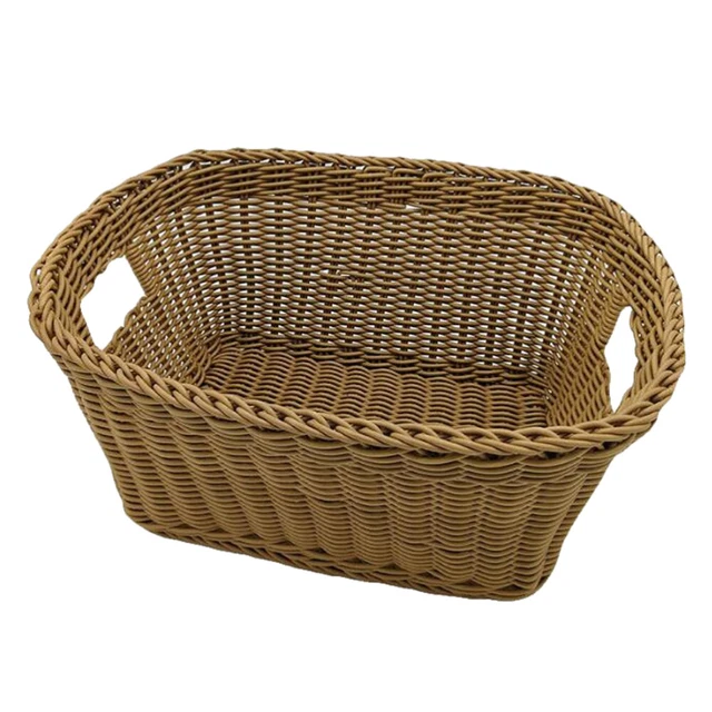Cesta de almacenamiento de plástico de ratán tejido contenedor de almacenamiento cesta de ropa