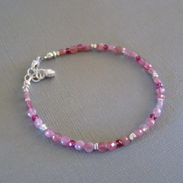 U&C Sundance Pink Tourmaline Garnet Delicate Dainty 925 Sterling Silver Bracelet