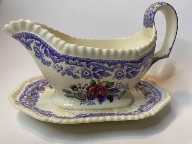 Vintage Spode Copeland Mayflower Gravy Boat & Underplate Floral England Ceramic