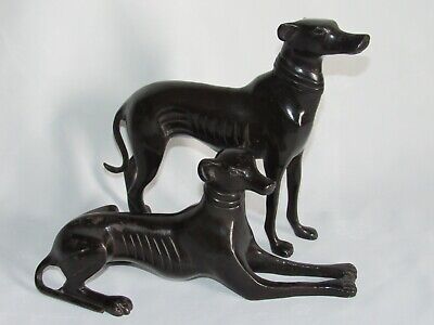 05I17 Antique Statues Bronze A Patina Black Dogs Greyhounds Style Art Deco