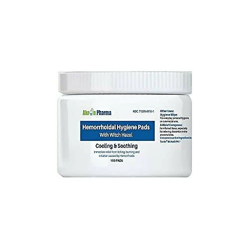 Akron Pharma Hemorrhoidal Hygiene Pads Witch Hazel Soothing Relief 100ct 2 Pack