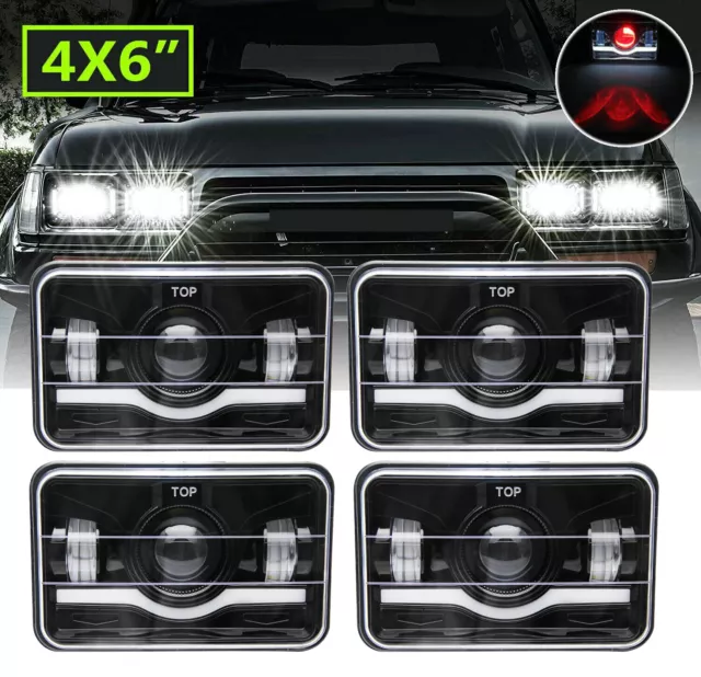 4pcs 4x6" Inch LED Headlights HI/LO/DRL For 60/80 Series H4656/H4651/4651/4652