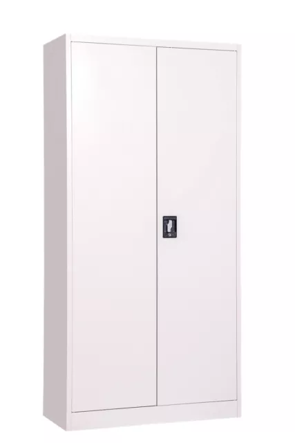 Metal Storage Cabinet Cupboard Grey 2 Door Locking Office Garage 4 Shelf 180cm