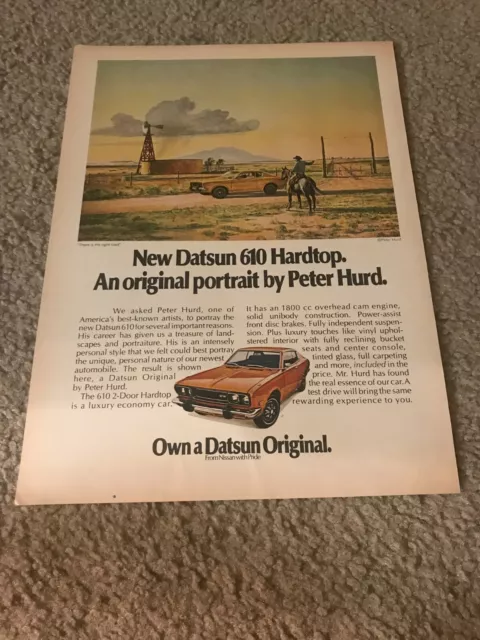 Vintage 1973 DATSUN 610 HARDTOP Car Print Ad THERE IS THE RIGHT ROAD PETER HURD