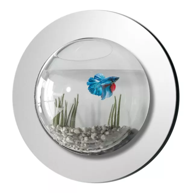 New! Wall Mounted Fish Tank - Mirrored Bubble Aquarium With Background