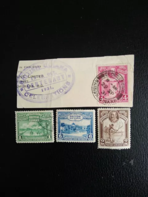 BRITISH GUIANA 1931 KGV,  Used selection, 4 stamps.