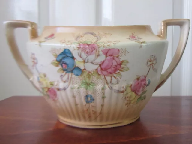 Crown Devon Fieldings SF & Co Queen Anne Shape WYE Pattern Blush Ware Sugar Bowl 2