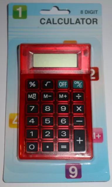 Calculatrice de Poche 7x11 cm Plastique Rouge 8 Chiffres - Piles Fournies