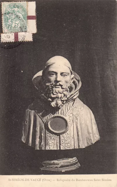 Carte postale ancienne ORNE SAINT-SIMEON-DE-VAUCE reliquaire Saint Siméon timbre