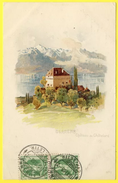 cpa SWITZERLAND SUISSE SCHWEIZ Lithographie de  CLARENS Château de Châtelard