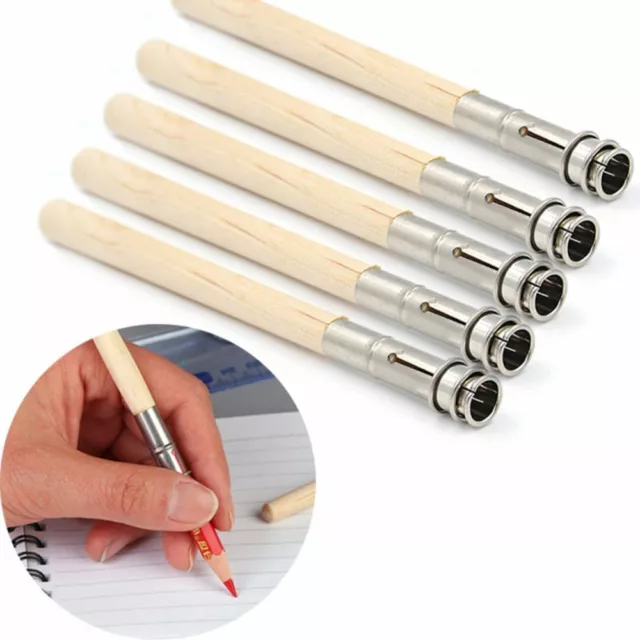 5 Pcs Lengthener Holder Wooden Pencil Extender Painting Drawing Tool Adjustable