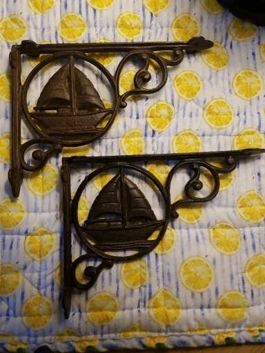 2 Cast Iron Antique Style Sail Boat Nautical Brackets BRACES SHELF Corbels
