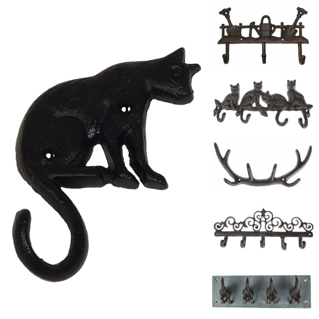 Veemoon 4Pcs Cast Iron Cat Hooks | Decorative Wall Hangers For Keys, Towels, Hats, Coats, Black Vintage Style - View #9