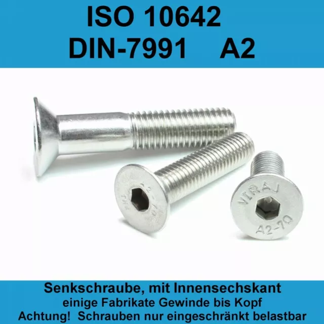 M4 Senkschrauben Innensechskant Edelstahl A2 DIN 7991 Senkkopf ISO10642 V2A M4x*