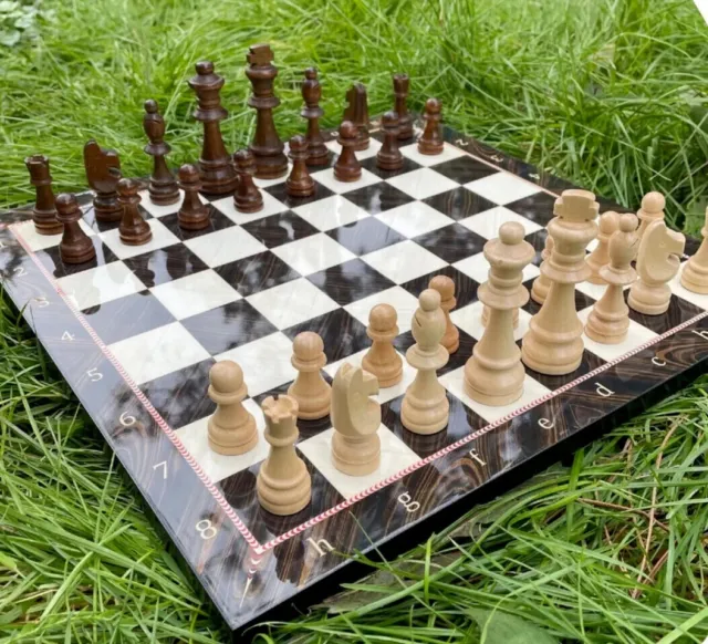 Large Chess Set Queen's Gambit Wooden Chess Board With Hand Carved Chess pieces