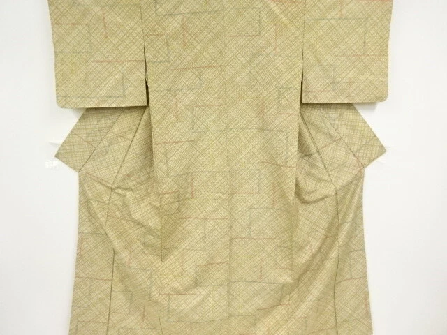 42472# Japanese Kimono / Antique Kimono / Woven Geometric Pattern