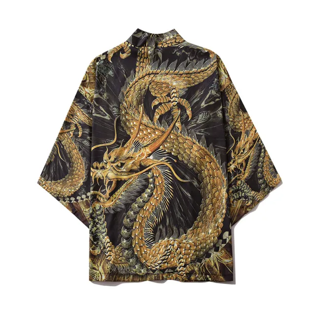 Retro Men Kimono Jacket Japanese Coat Haori Outwear Cardigan Dragon Phoenix