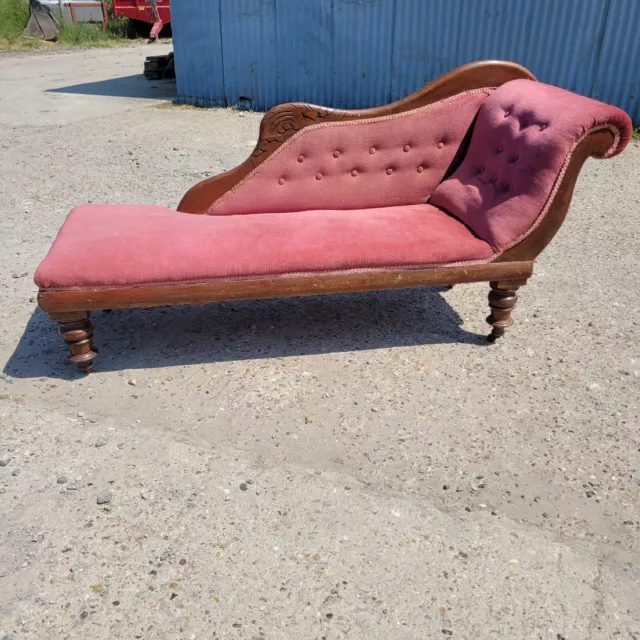 Antique Chaise Longue Sofa Daybed on castors - Mahogany Velvet - needs attention