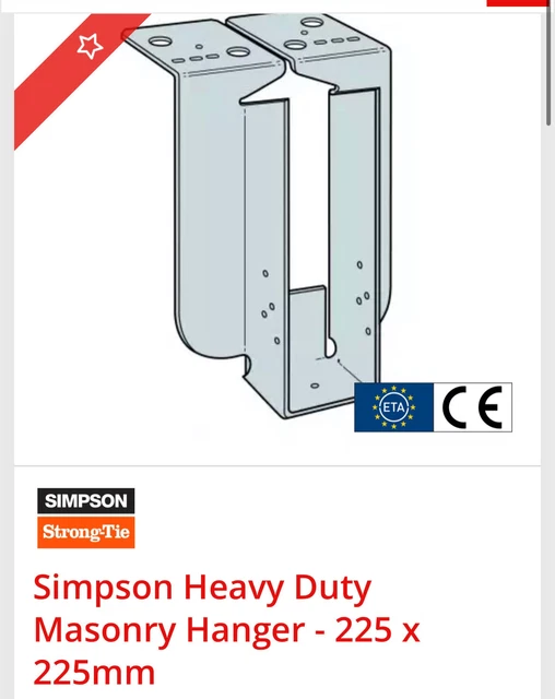 SIMPSONS JOIST HANGER JHM Timber Joists / Truss to Masonry Wall 225 x