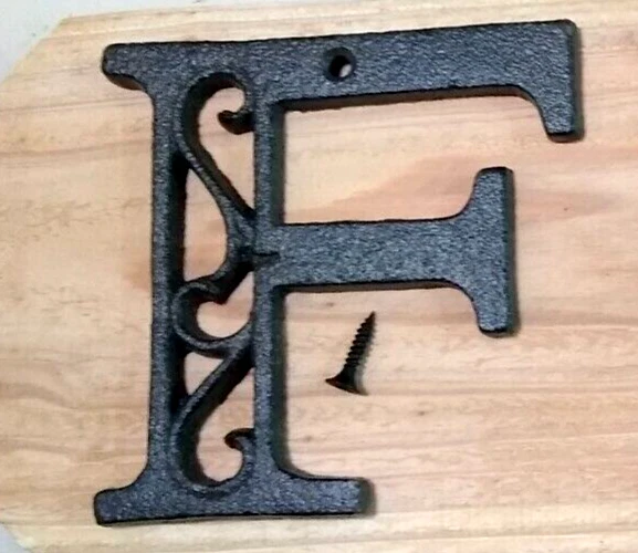 Alphabet House Letter  F  Antique Brown Cast Iron Metal 4.5" Indoor  Outdoor