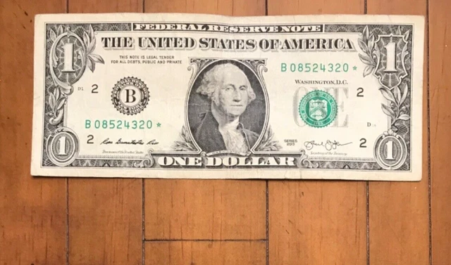 2013 Series One Dollar Star Note Duplicate Serial Number B 08524320* $1 Error