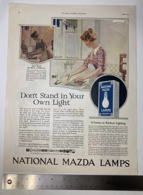 National Mazda Lamp, Don't Stand In Your Own Light ANTIQUE 1922 Print Ad 11x16”