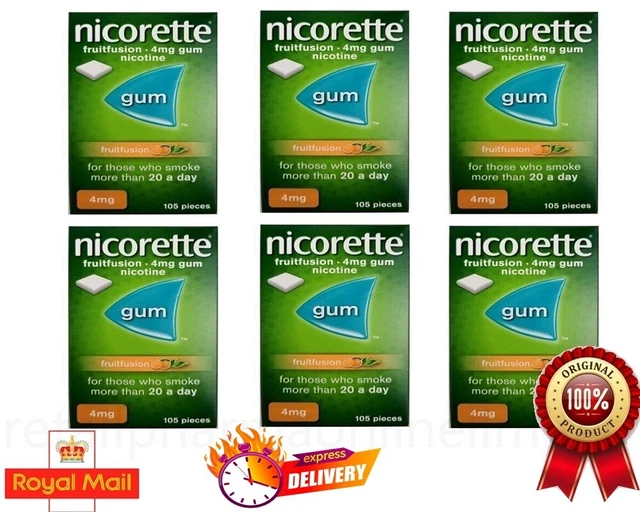 Nicorette Gum Fruitfusion 4 mg mit 105 Stück Packung 6 Exp = 08-2025
