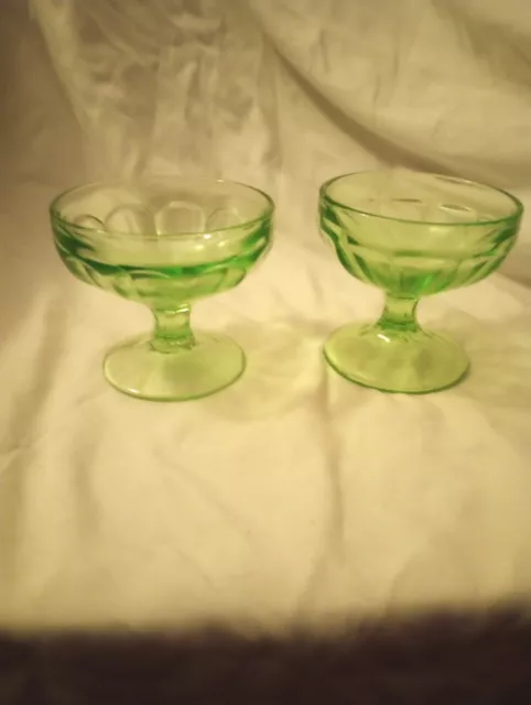 2 Antique Green Glass Sherbet Dishes