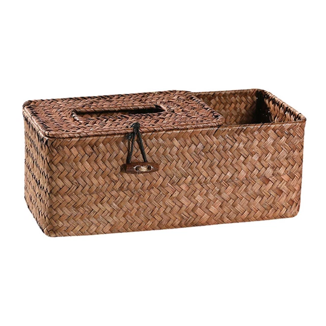 Paille Boîte De Rangement Panier Bambou Paniers Avec Couvercle