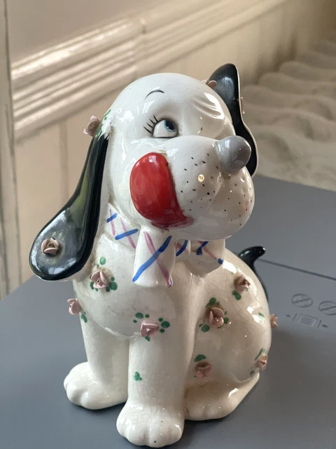 Vintage Napco Flower Spaniel Dog Bank Ceramic Figurine 1956
