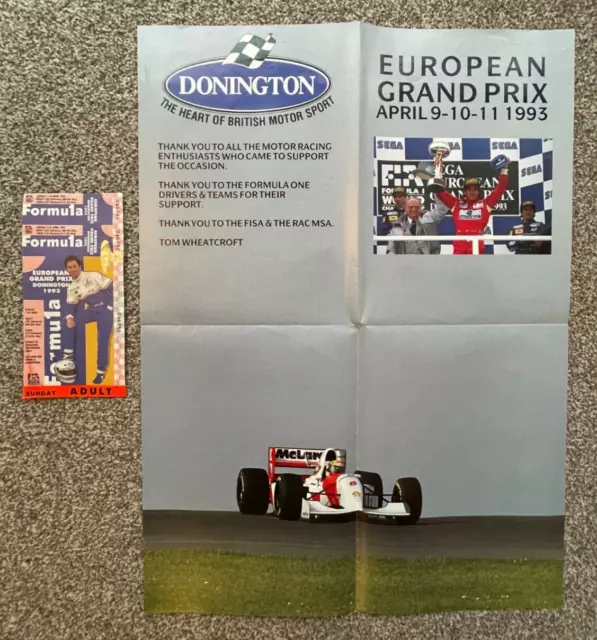 Ayrton Senna 1993 Gran Premio d'Europa gara domenicale biglietto e poster Donington