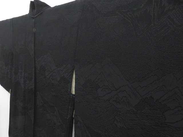 3403T03z500 Vintage Japanese Kimono Silk HAORI Mountain Black