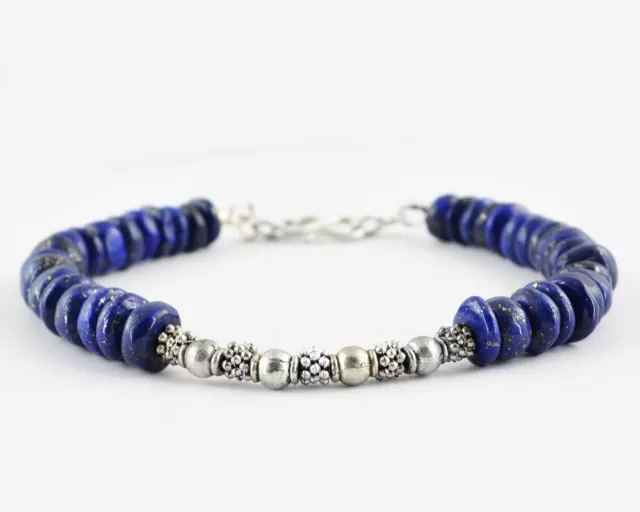 Unheated 140.00 Cts Natural Round Shape Rich Blue Lapis Lazuli Beads Bracelet