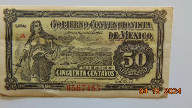 24.04 #57 MÉXICO 50 Centavos 1915 P-S1042 XF