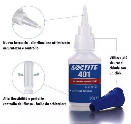 Super COLLA LOCTITE 401 Adesivo Istantaneo Metalli Plastica Legno Gomma Vetro 20