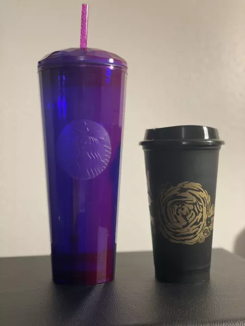 Starbucks Fall 2023 Halloween Purple Dome Cold Tumbler + Black Hot Reusable Cup
