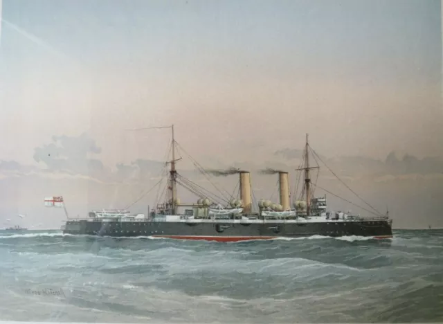 Antique Maritime W Fred Mitchell HMS Blenheim Coloured Lithograph Framed 3